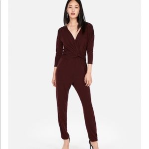 Express Women's Deep Burgundy Wrap Jumpsuit